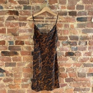 NWT UO Mallory Cowl Neck Essential Slip Dress - Brown Multi, Size S
